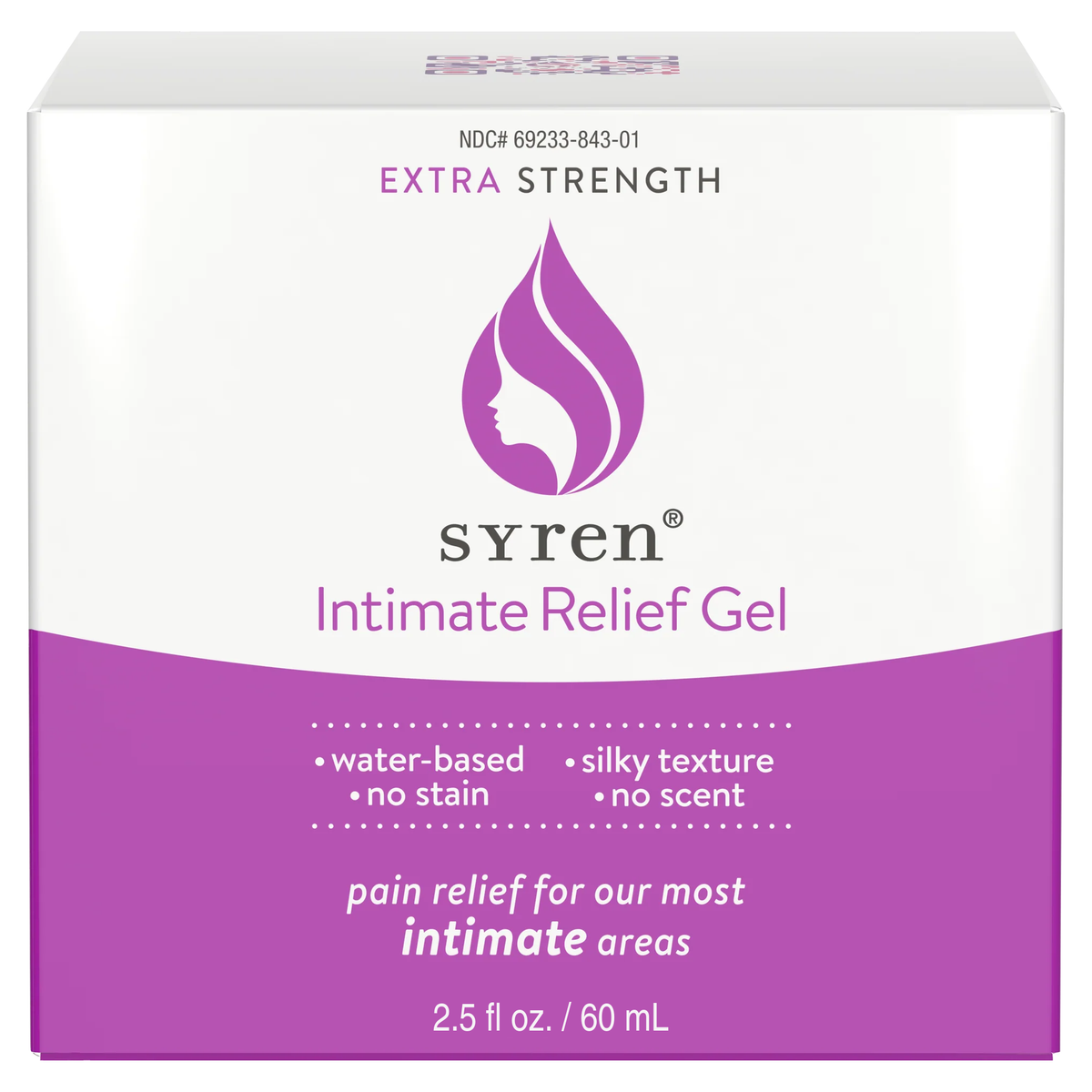 Syren Extra  Intimate Relief Gel - 2.5 fl oz / 60 mL - Gentle Comfort with Lidocaine  - Natural & Fragrance-Free Solution for Sensitive Areas