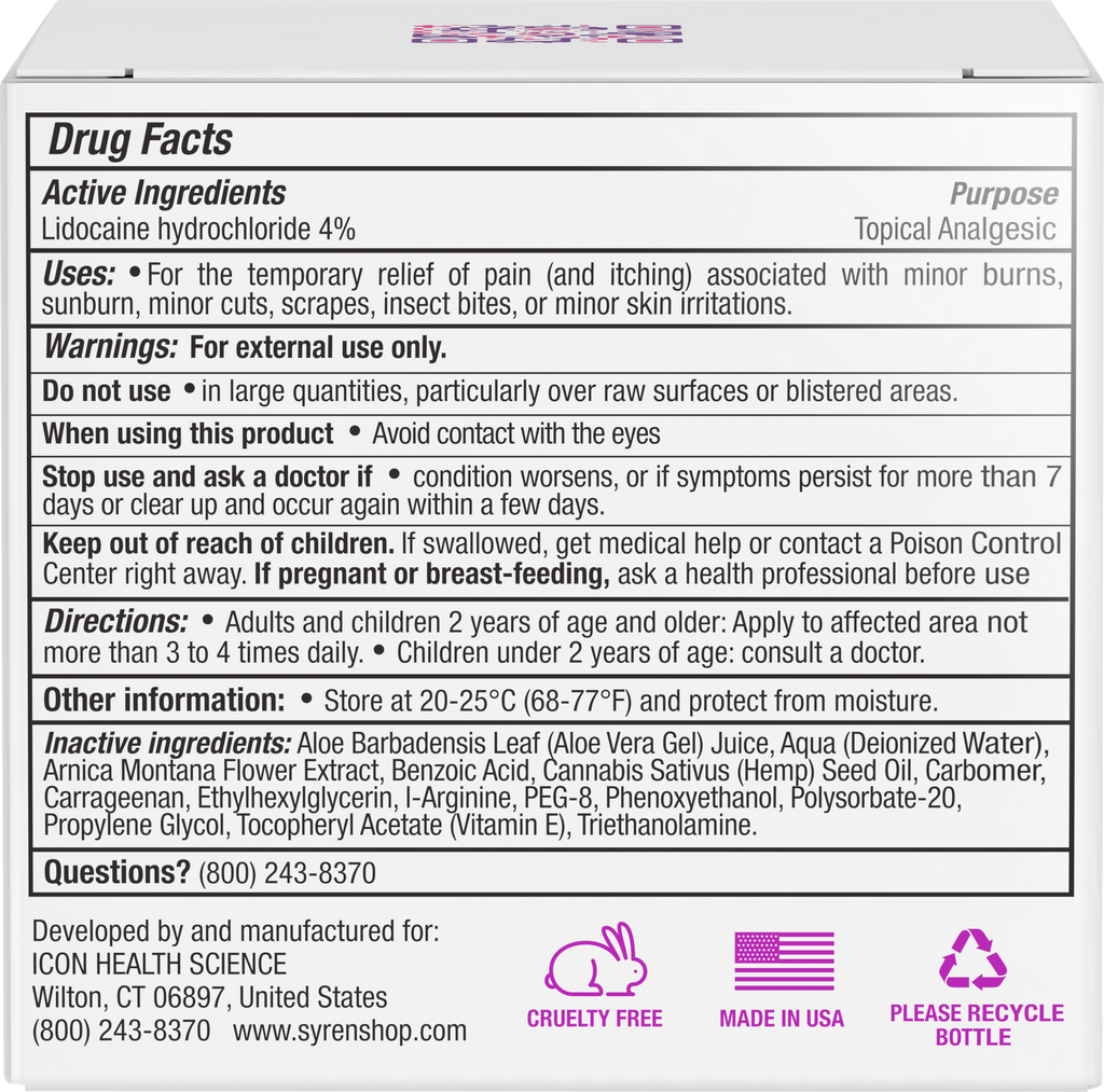 Syren Extra  Intimate Relief Gel - 2.5 fl oz - Gentle Comfort with Lidocaine  - Natural & Fragrance-Free Solution for Sensitive Areas